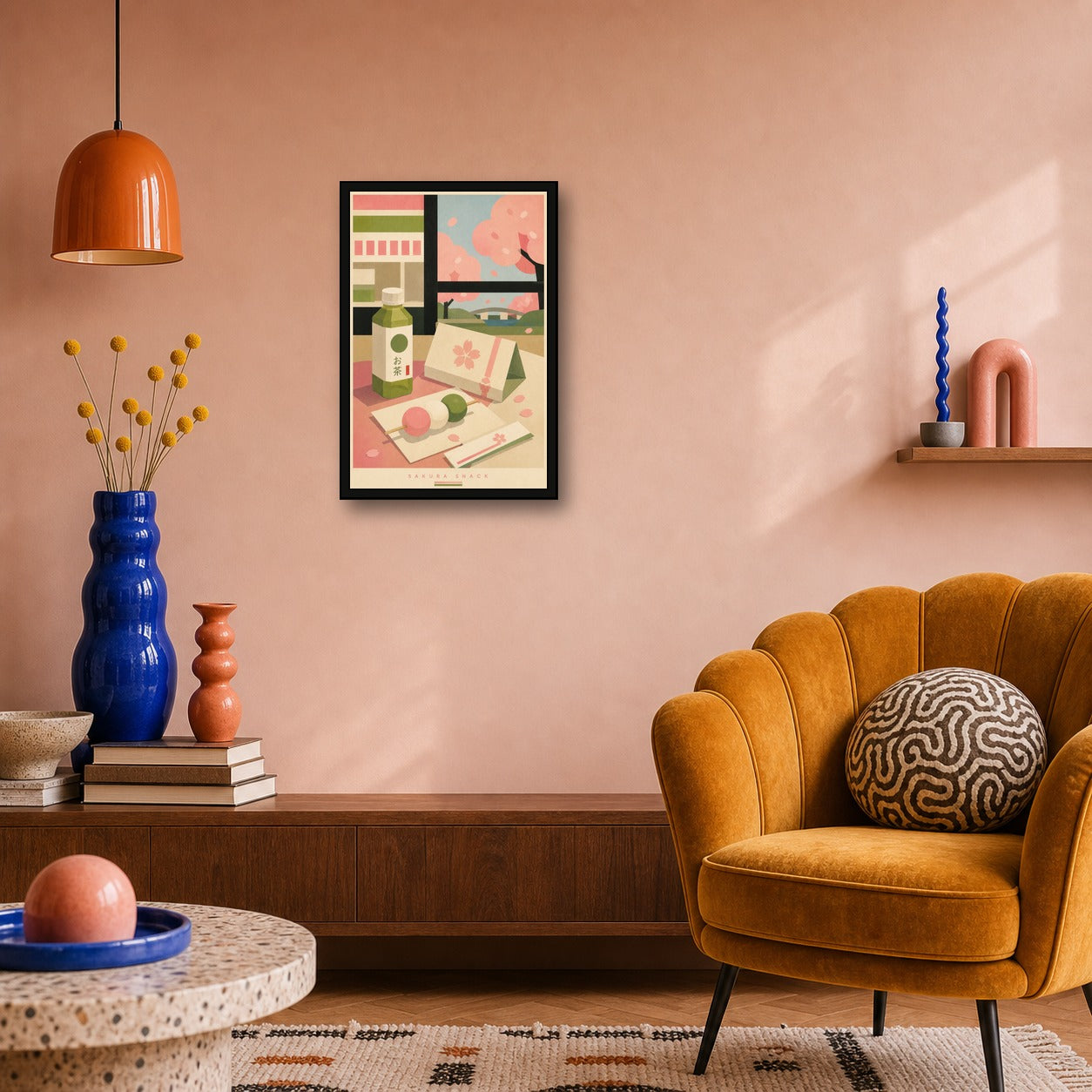 Sakura Snack Japanese Retro Poster Print - 2x3 room mockup