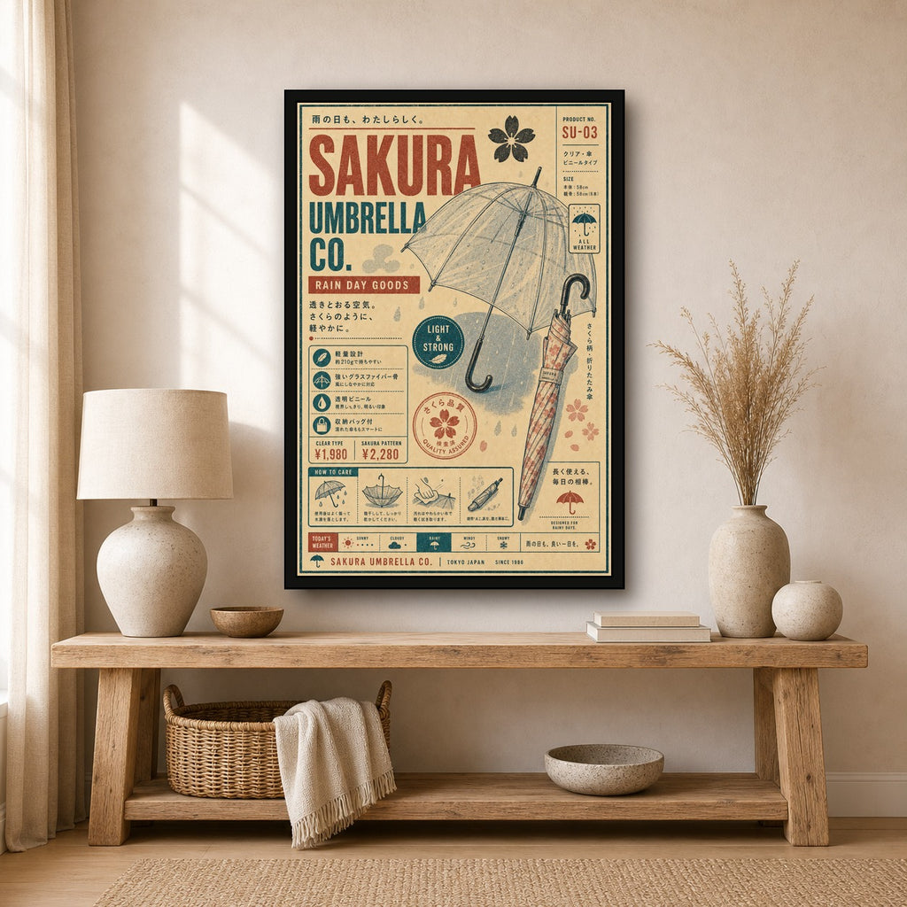 Sakura Umbrella Co Japanese Retro Poster Print - 2x3 room mockup