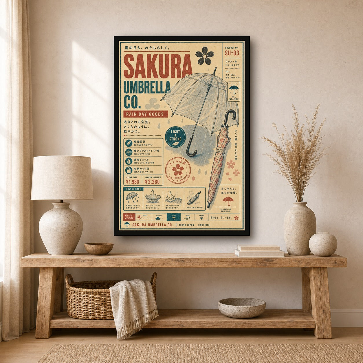 Sakura Umbrella Co Japanese Retro Poster Print - 2x3 room mockup