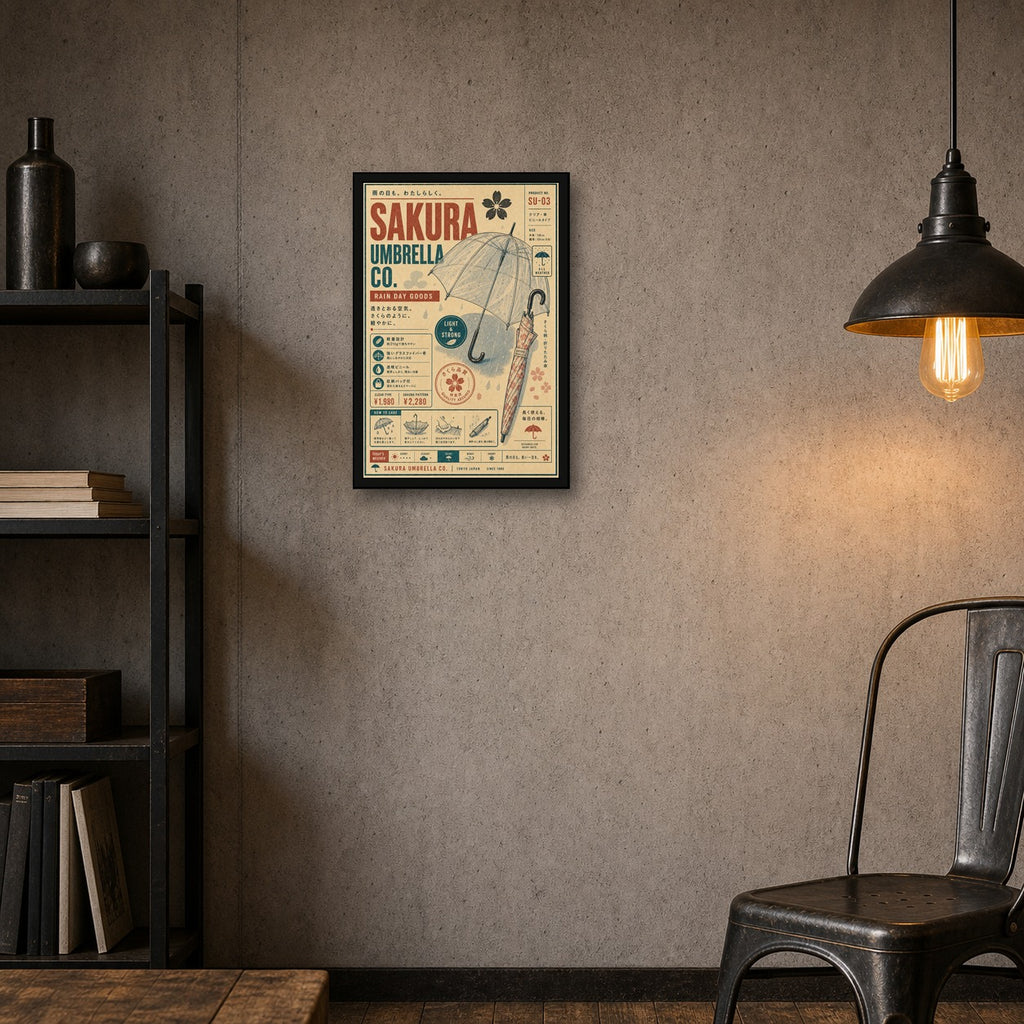 Sakura Umbrella Co Japanese Retro Poster Print - 2x3 room mockup