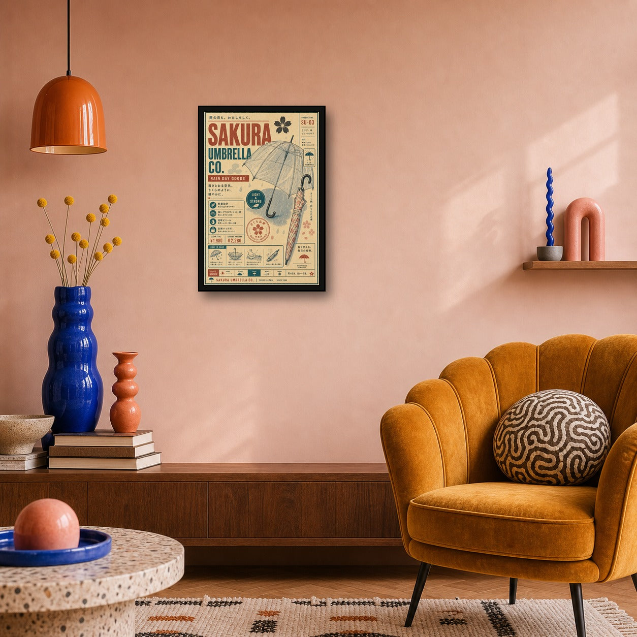 Sakura Umbrella Co Japanese Retro Poster Print - 2x3 room mockup