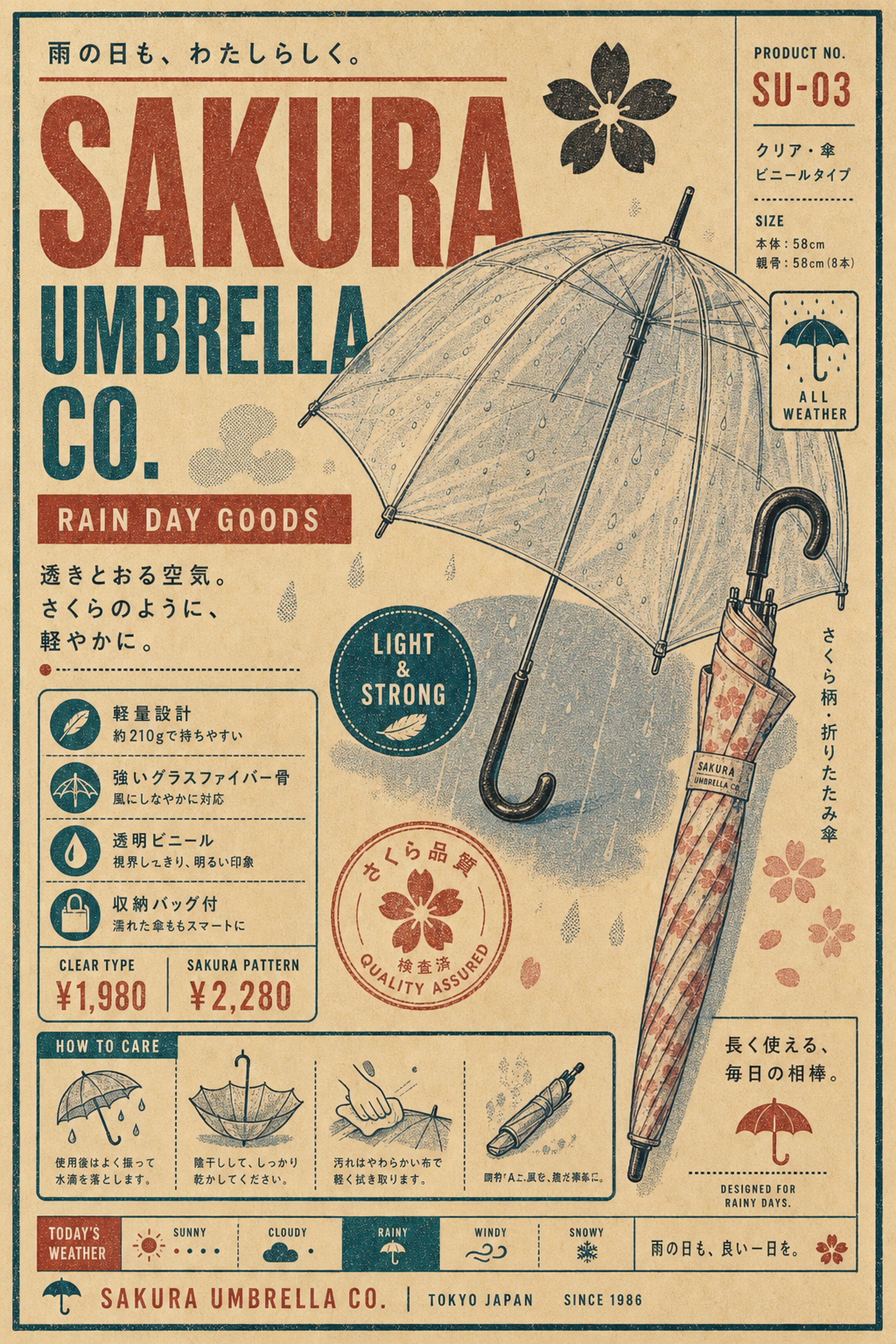 Sakura Umbrella Co Japanese Retro Poster Print