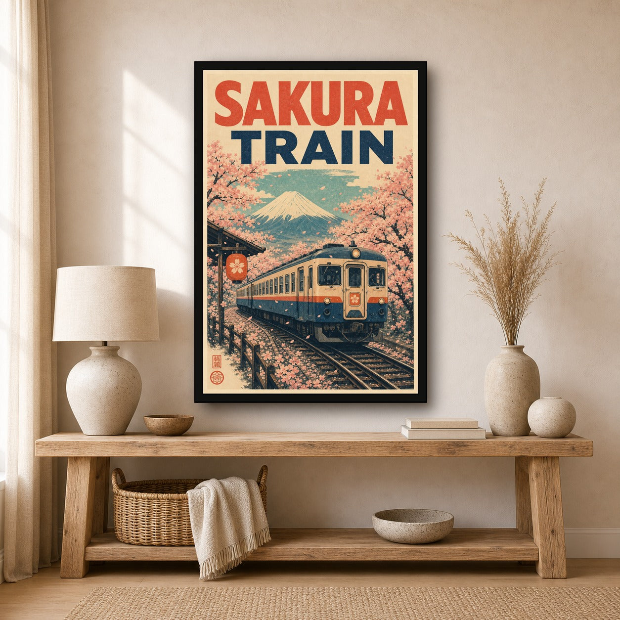 Sakuratrain Japanese Retro Poster Print - 2x3 room mockup