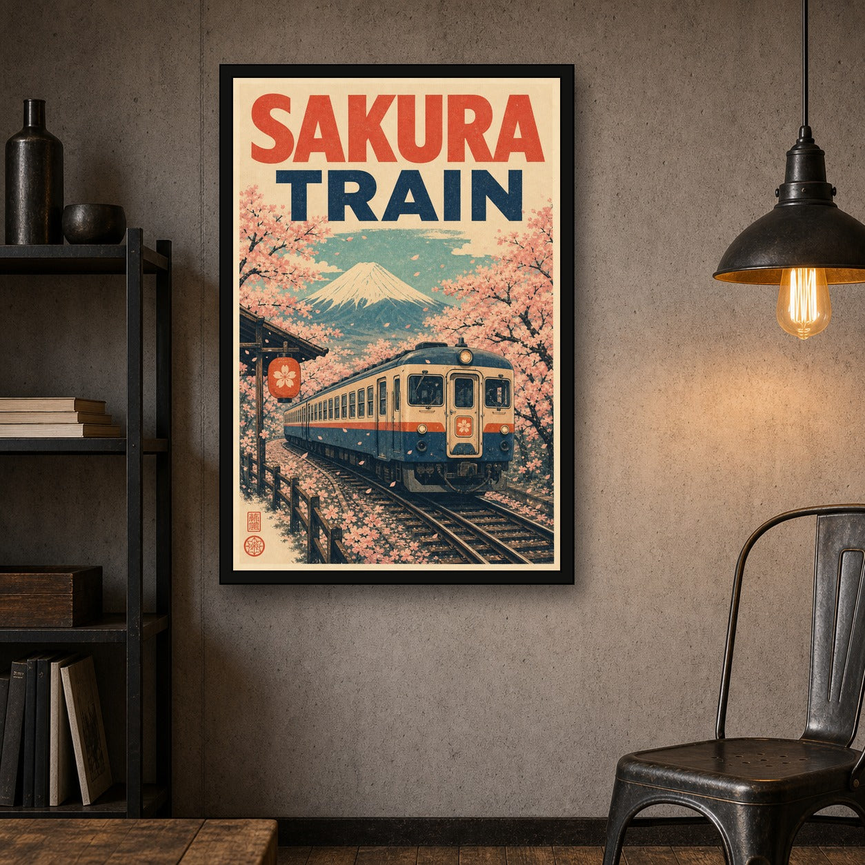 Sakuratrain Japanese Retro Poster Print - 2x3 room mockup