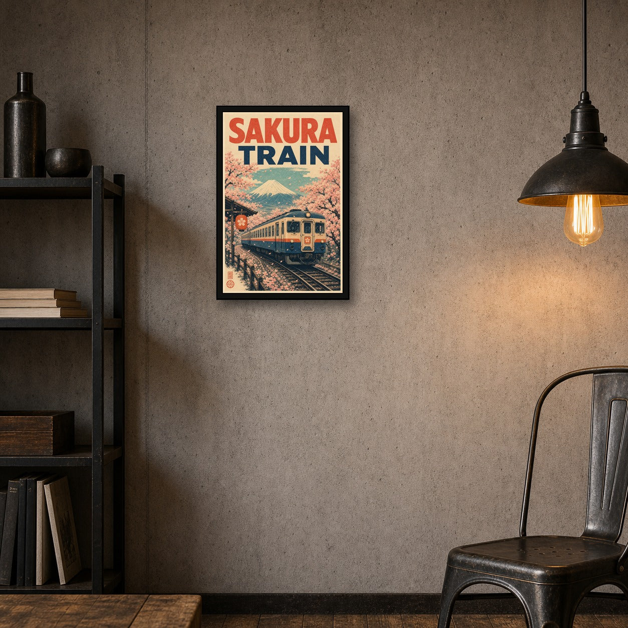 Sakuratrain Japanese Retro Poster Print - 2x3 room mockup
