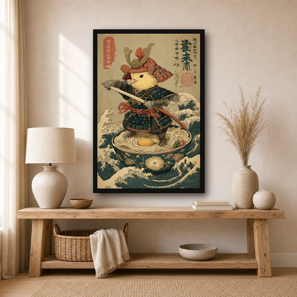 Samurai Bird Poster, Japanese Inspired Wall Art, Poster Print - 2x3 room mockup
