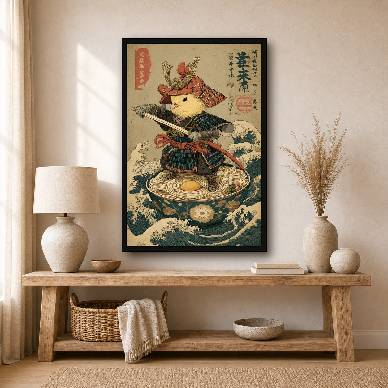 Samurai Bird Poster, Japanese Inspired Wall Art, Poster Print - 2x3 room mockup