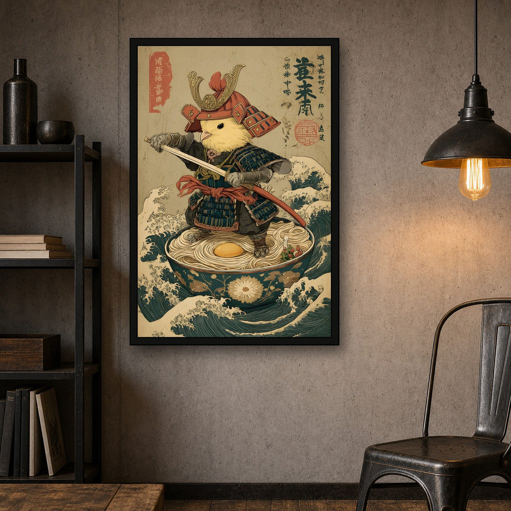 Samurai Bird Poster, Japanese Inspired Wall Art, Poster Print - 2x3 room mockup