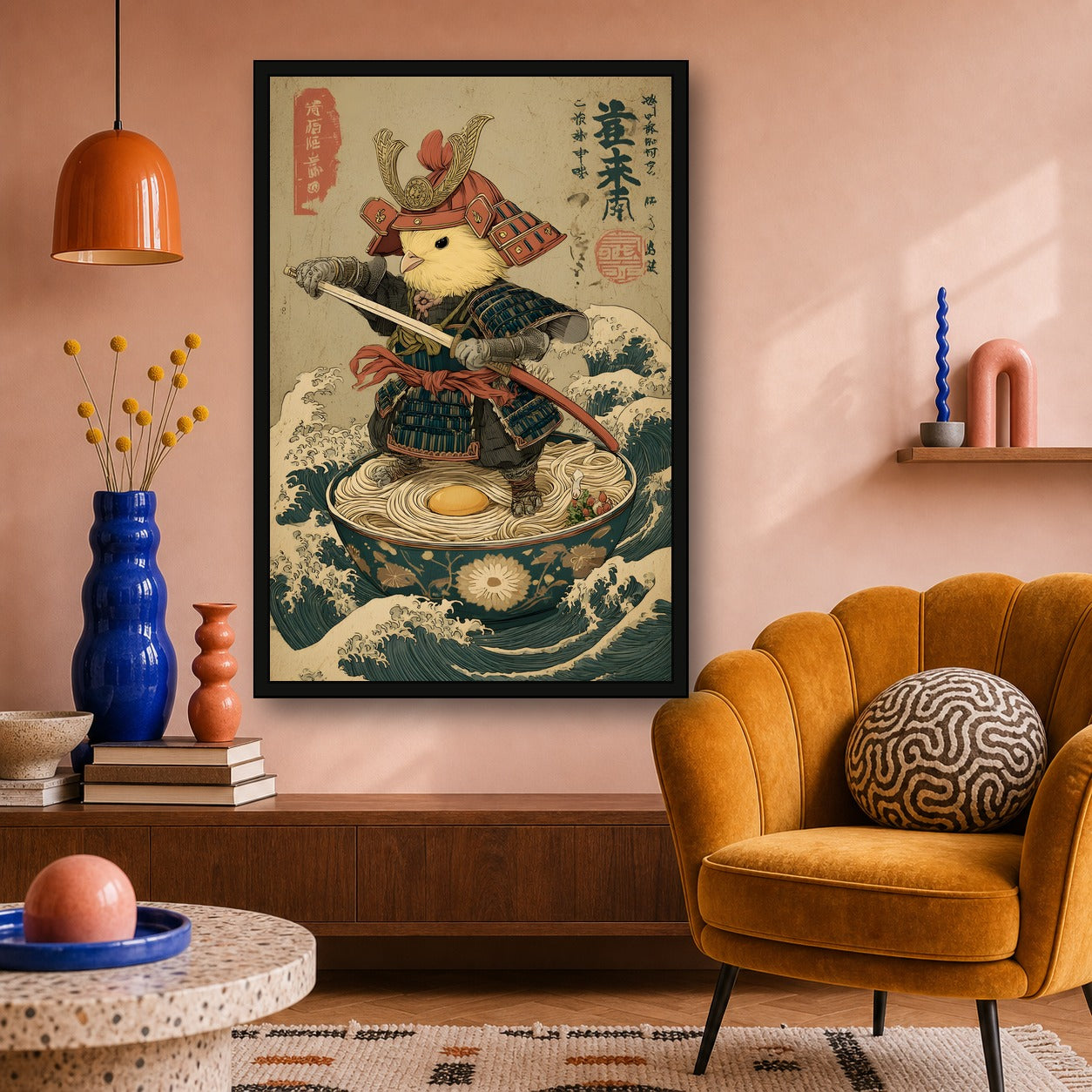 Samurai Bird Poster, Japanese Inspired Wall Art, Poster Print - 2x3 room mockup
