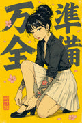 Schoolgirl Yellow Japanese Retro Poster Print