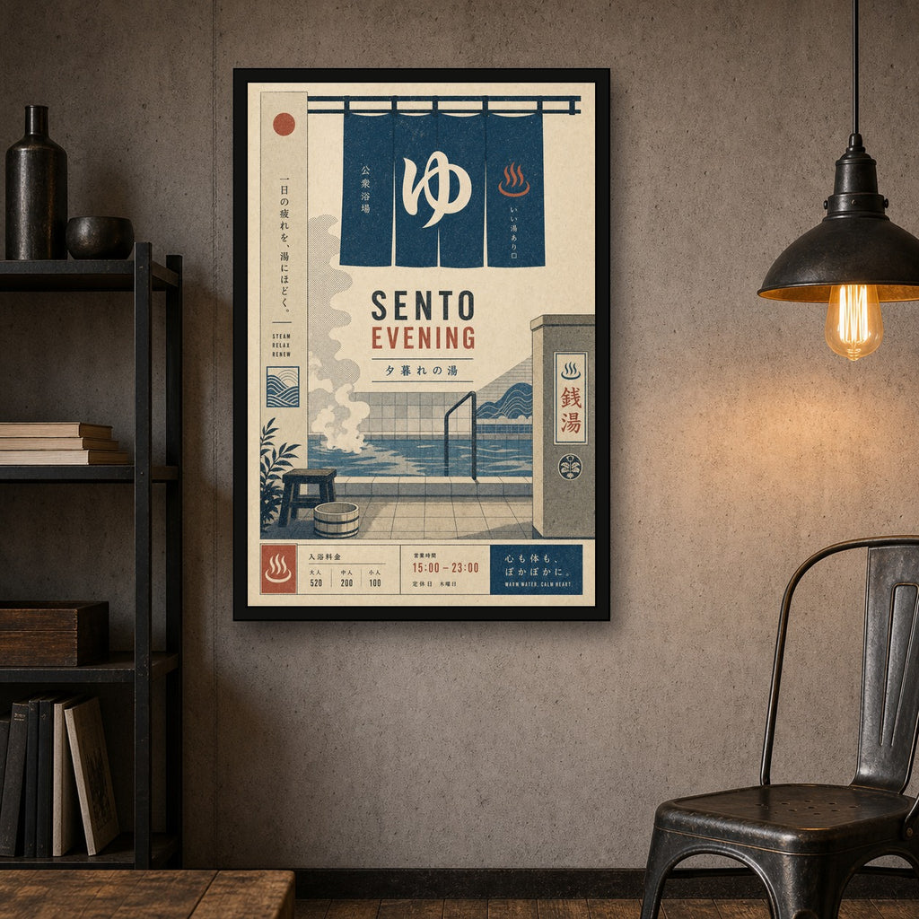Sento Evening Poster Japanese Retro Poster Print - 2x3 room mockup