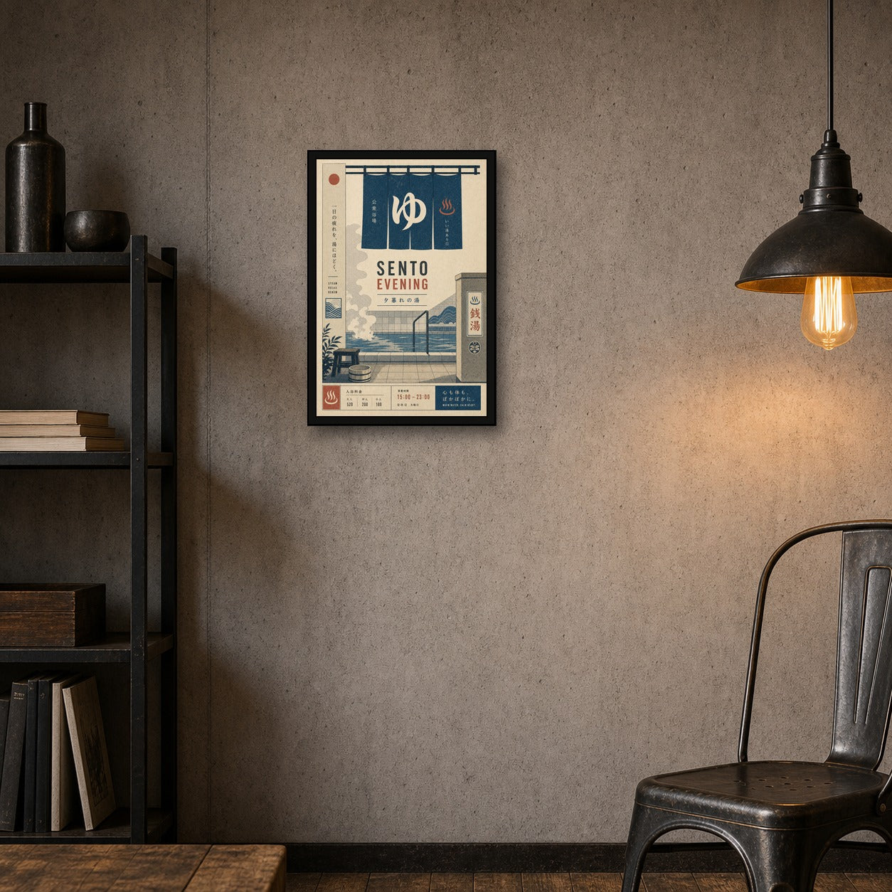 Sento Evening Poster Japanese Retro Poster Print - 2x3 room mockup