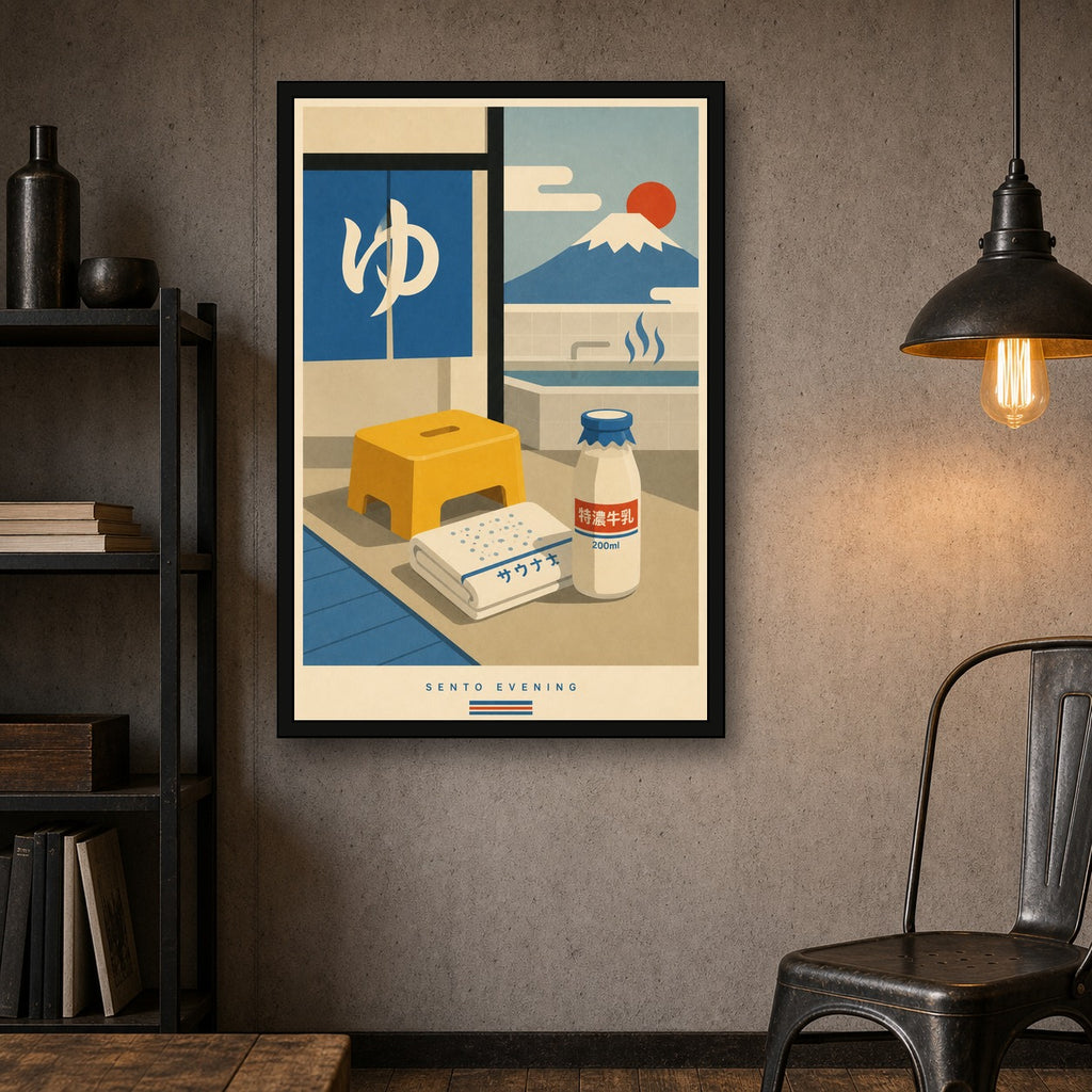 Sento Evening Snack Japanese Retro Poster Print - 2x3 room mockup