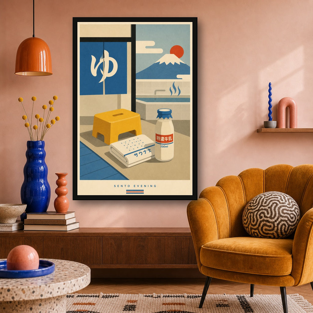 Sento Evening Snack Japanese Retro Poster Print - 2x3 room mockup