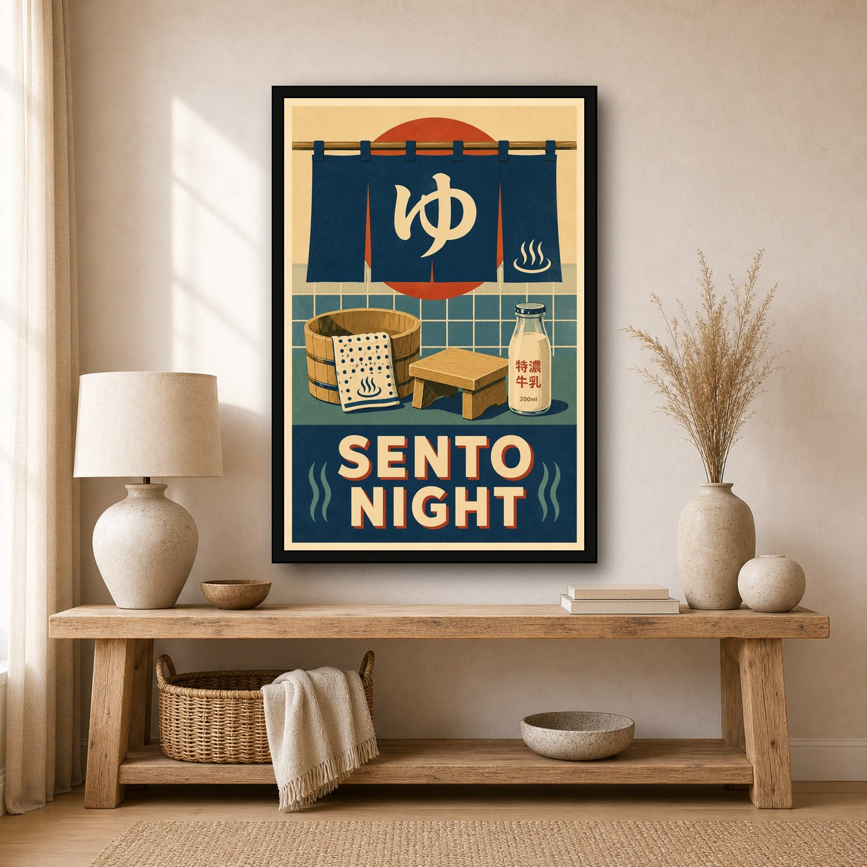 Sento Night Japanese Retro Poster Print - 2x3 room mockup