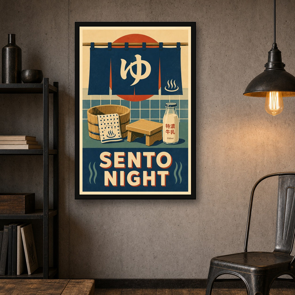 Sento Night Japanese Retro Poster Print - 2x3 room mockup
