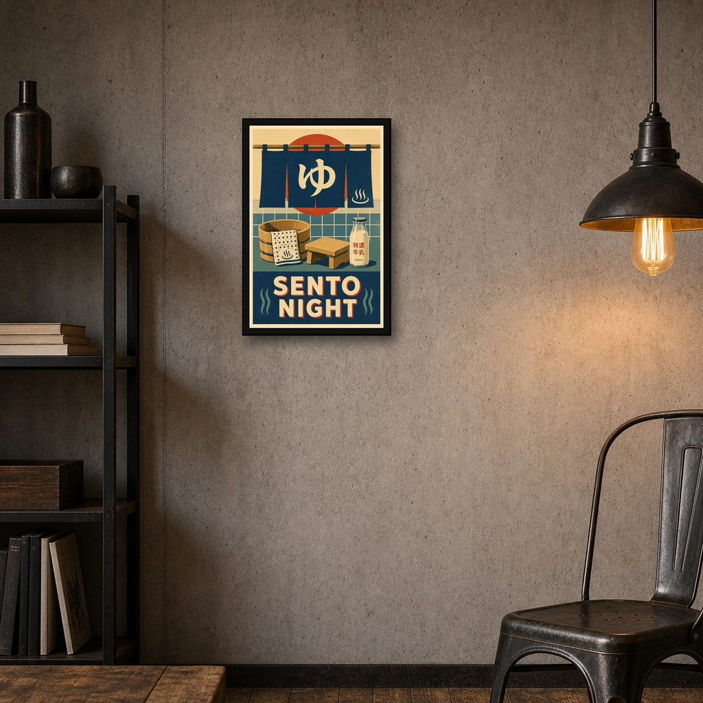 Sento Night Japanese Retro Poster Print - 2x3 room mockup