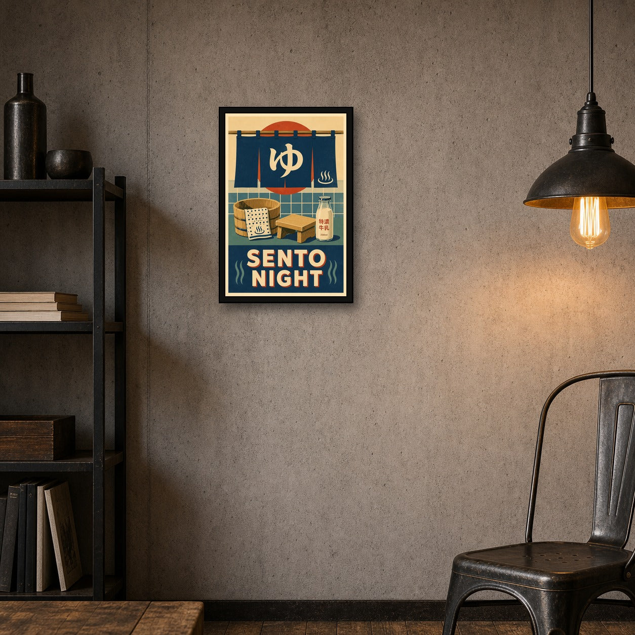 Sento Night Japanese Retro Poster Print - 2x3 room mockup