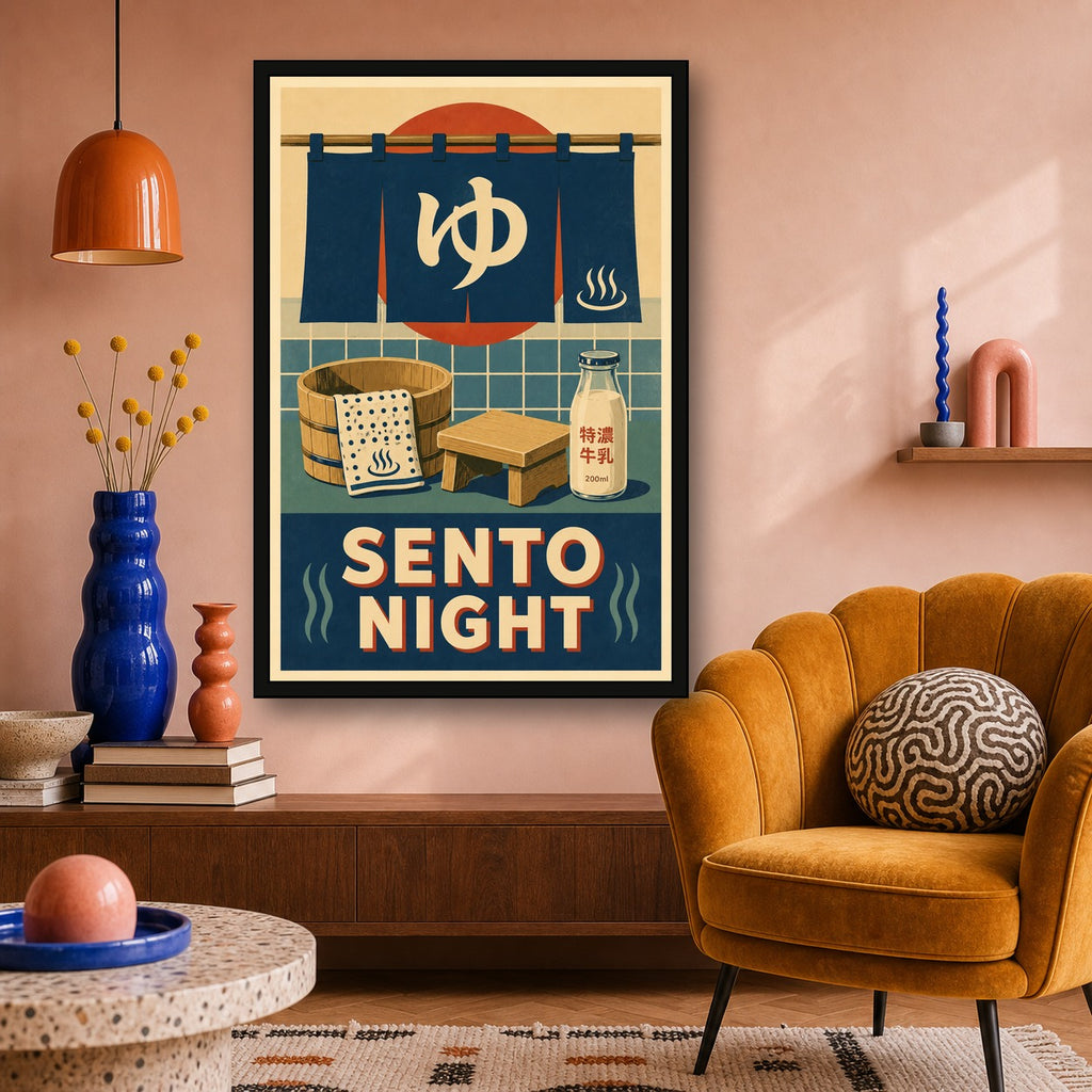 Sento Night Japanese Retro Poster Print - 2x3 room mockup