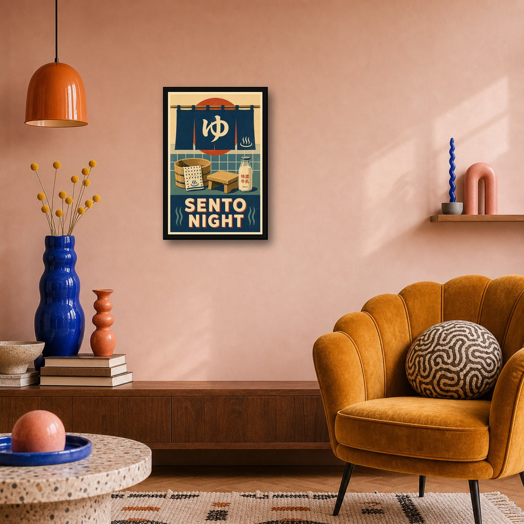 Sento Night Japanese Retro Poster Print - 2x3 room mockup