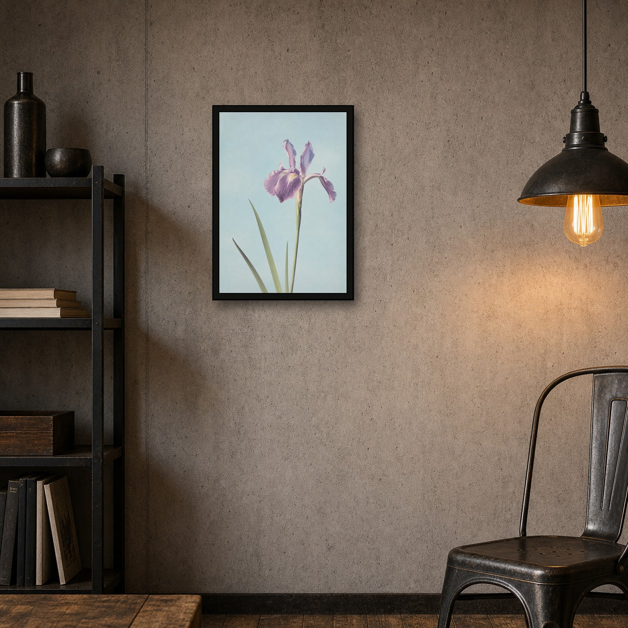 Purple Iris Botanical Japanese inspired poster print for modern wall decor