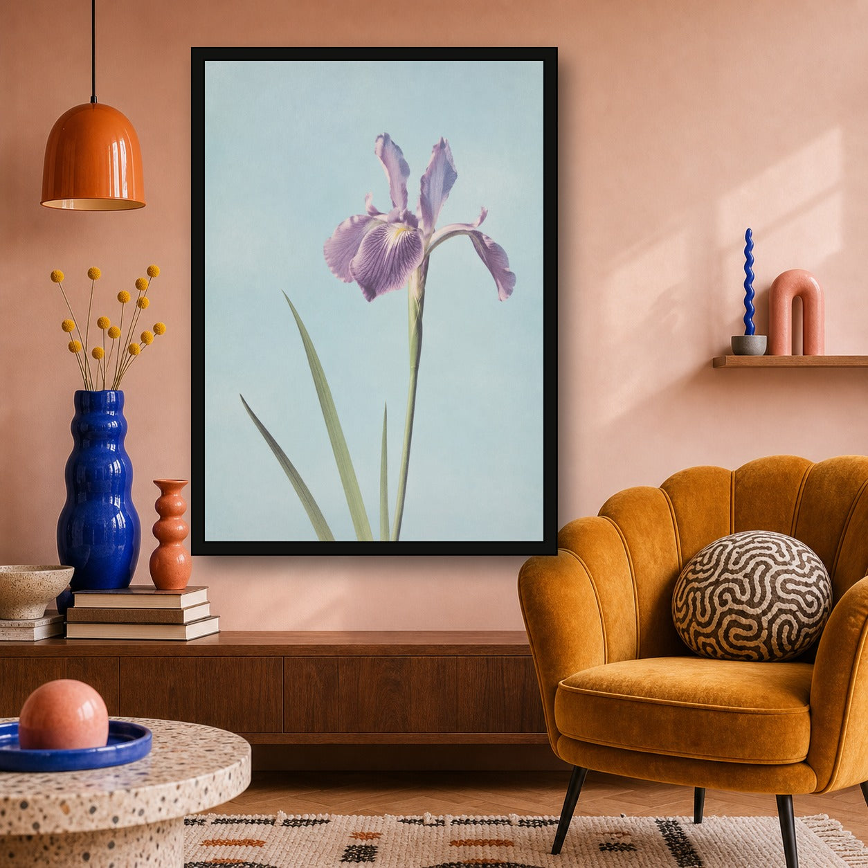 Purple Iris Botanical Japanese inspired poster print for modern wall decor