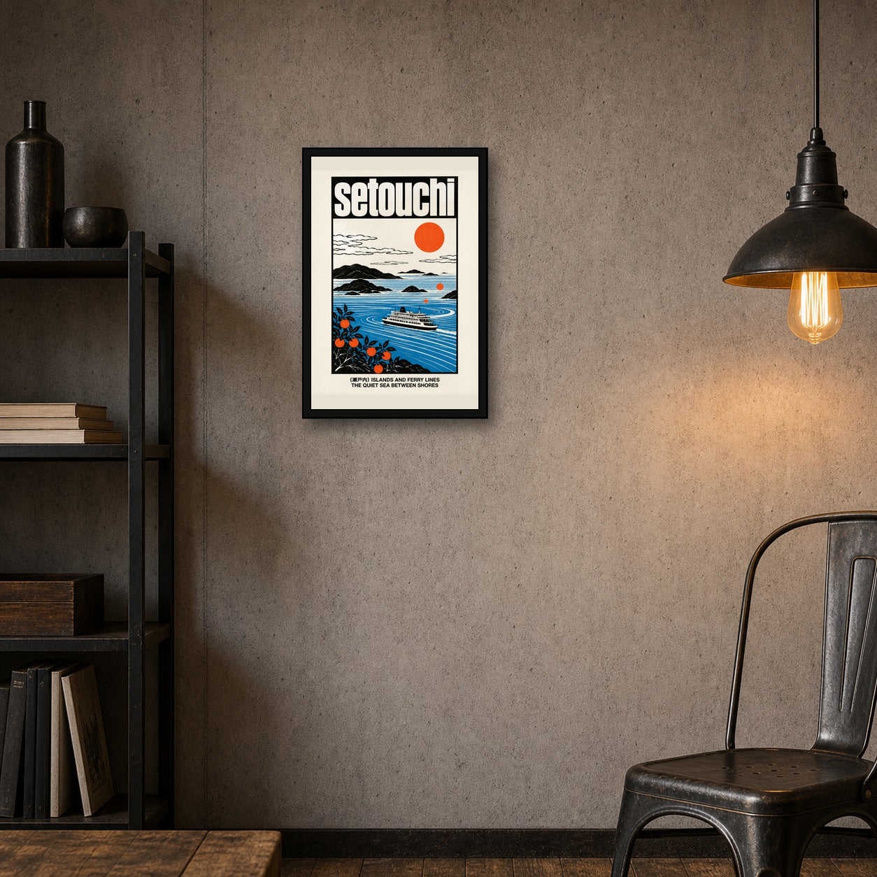 Setouchi Ferry Islands Travel Poster, Japanese Wall Art Print - 2x3 room mockup