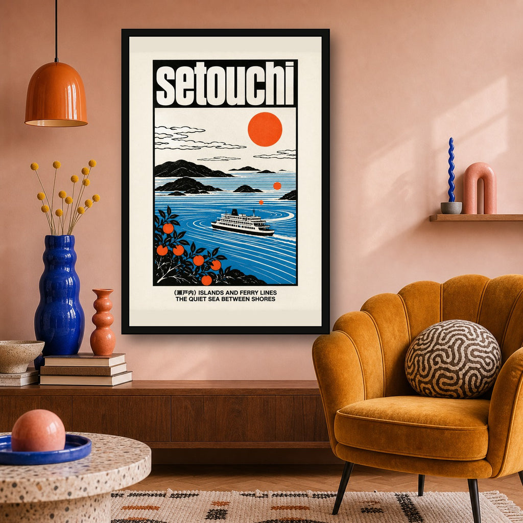 Setouchi Ferry Islands Travel Poster, Japanese Wall Art Print - 2x3 room mockup