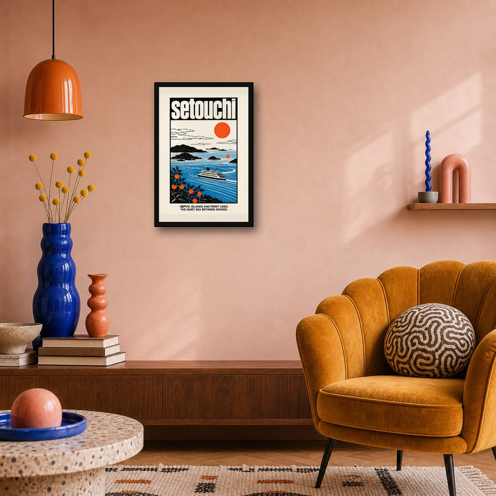 Setouchi Ferry Islands Travel Poster, Japanese Wall Art Print - 2x3 room mockup