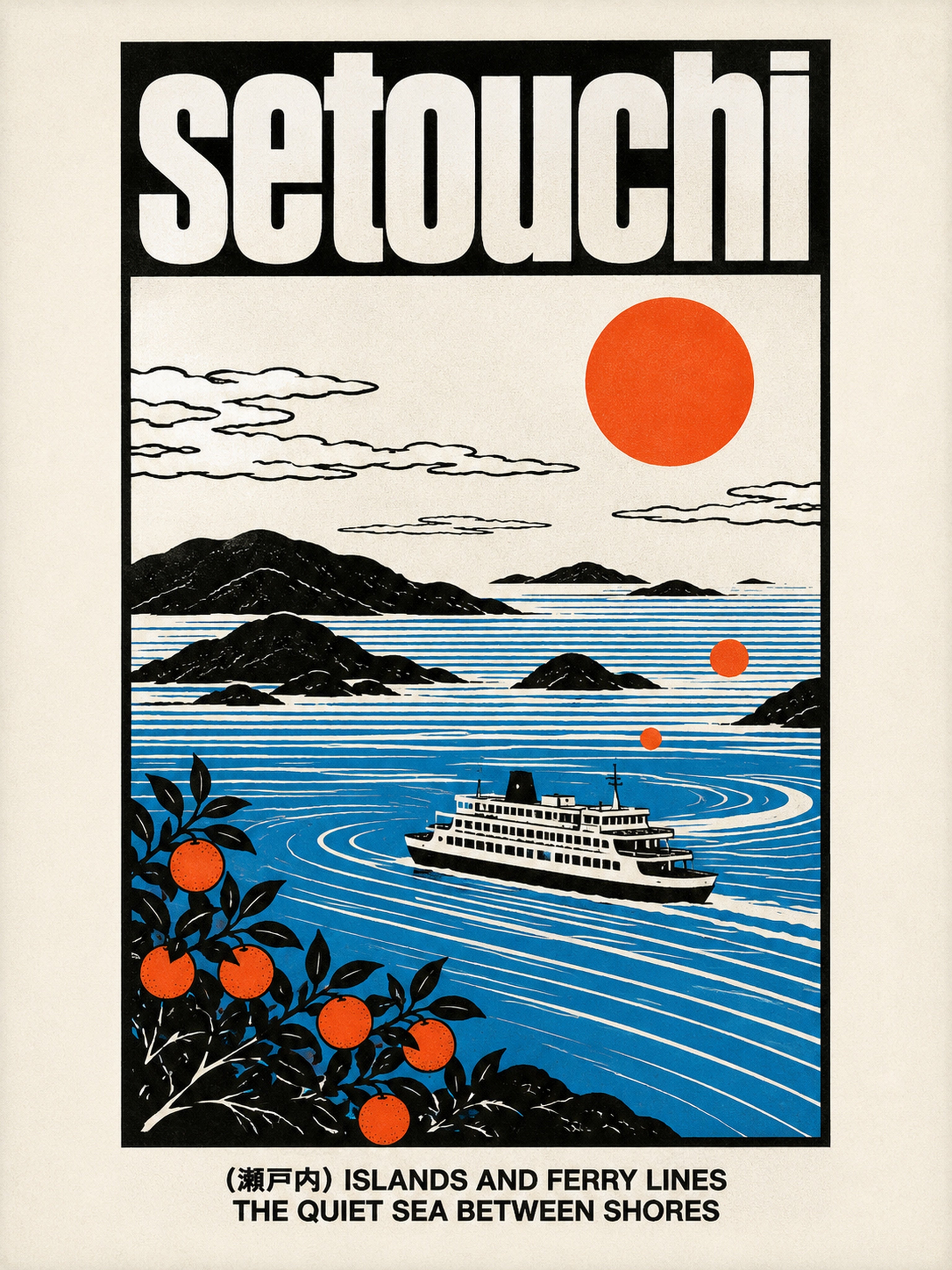 Setouchi Ferry Islands Travel Poster, Japanese Wall Art Print