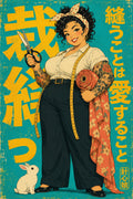 Sewing Girl Japanese Retro Poster Print