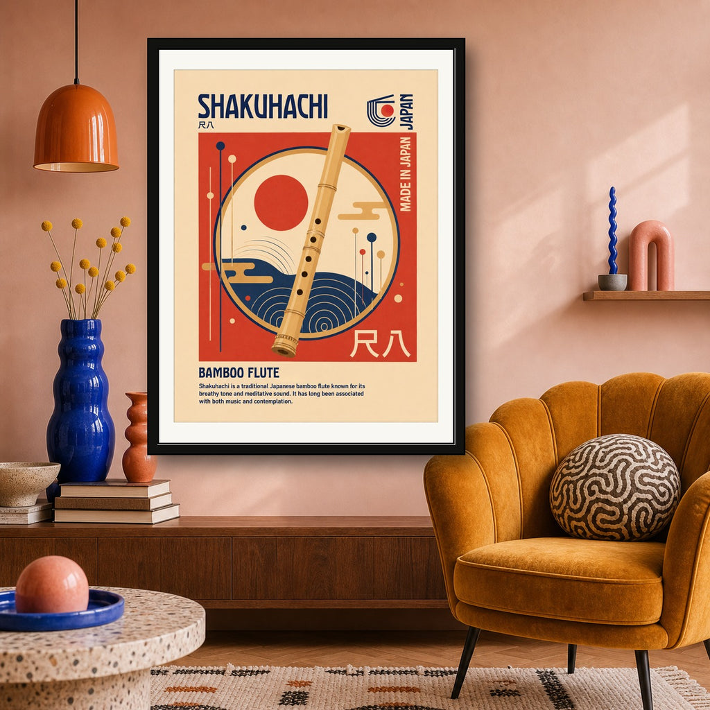 Shakuhachi Bamboo Flute Art Print - Japanese Zen Decor Poster, Made in Japan Wall Art in Various Sizes - corrected 3x4 room mockup