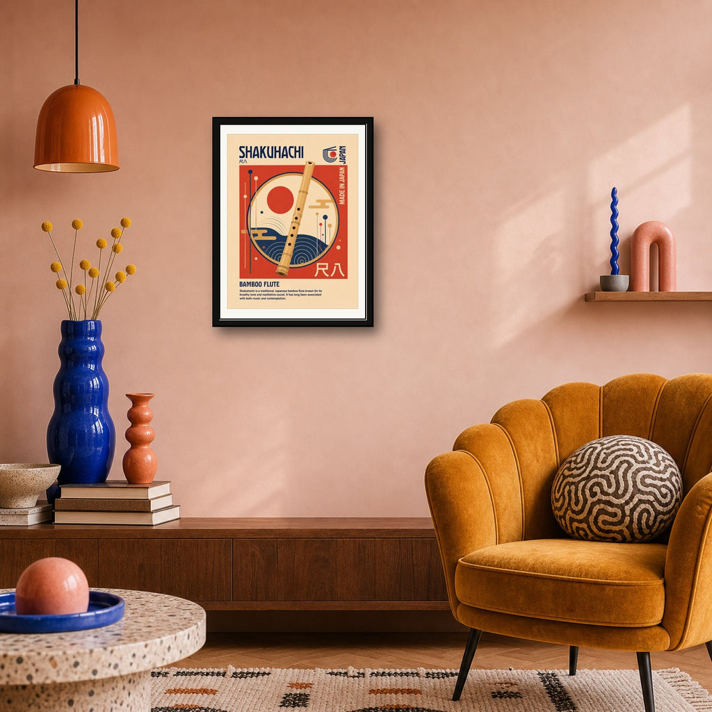 Shakuhachi Bamboo Flute Art Print - Japanese Zen Decor Poster, Made in Japan Wall Art in Various Sizes - corrected 3x4 room mockup