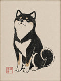 Shiba Inu Art Print, Japanese Ukiyo-e Style Dog Poster, Zen Minimalist Pet Wall Art, Black & Tan - corrected 3x4 flat artwork