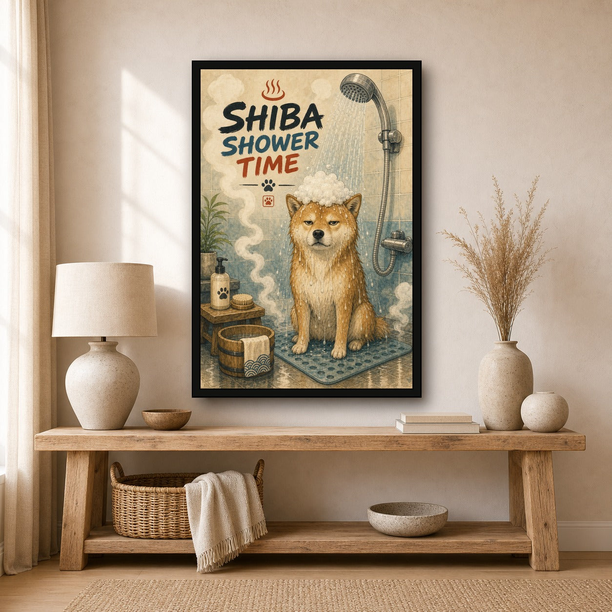 Shibashowertime Japanese Retro Poster Print - 2x3 room mockup
