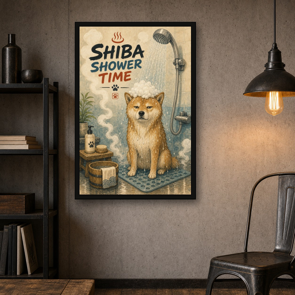 Shibashowertime Japanese Retro Poster Print - 2x3 room mockup