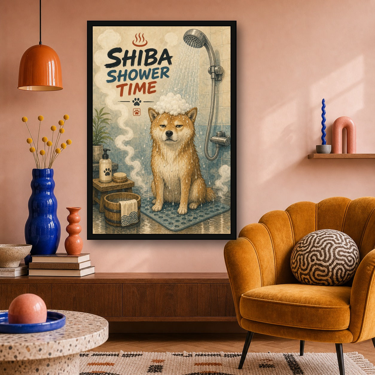 Shibashowertime Japanese Retro Poster Print - 2x3 room mockup