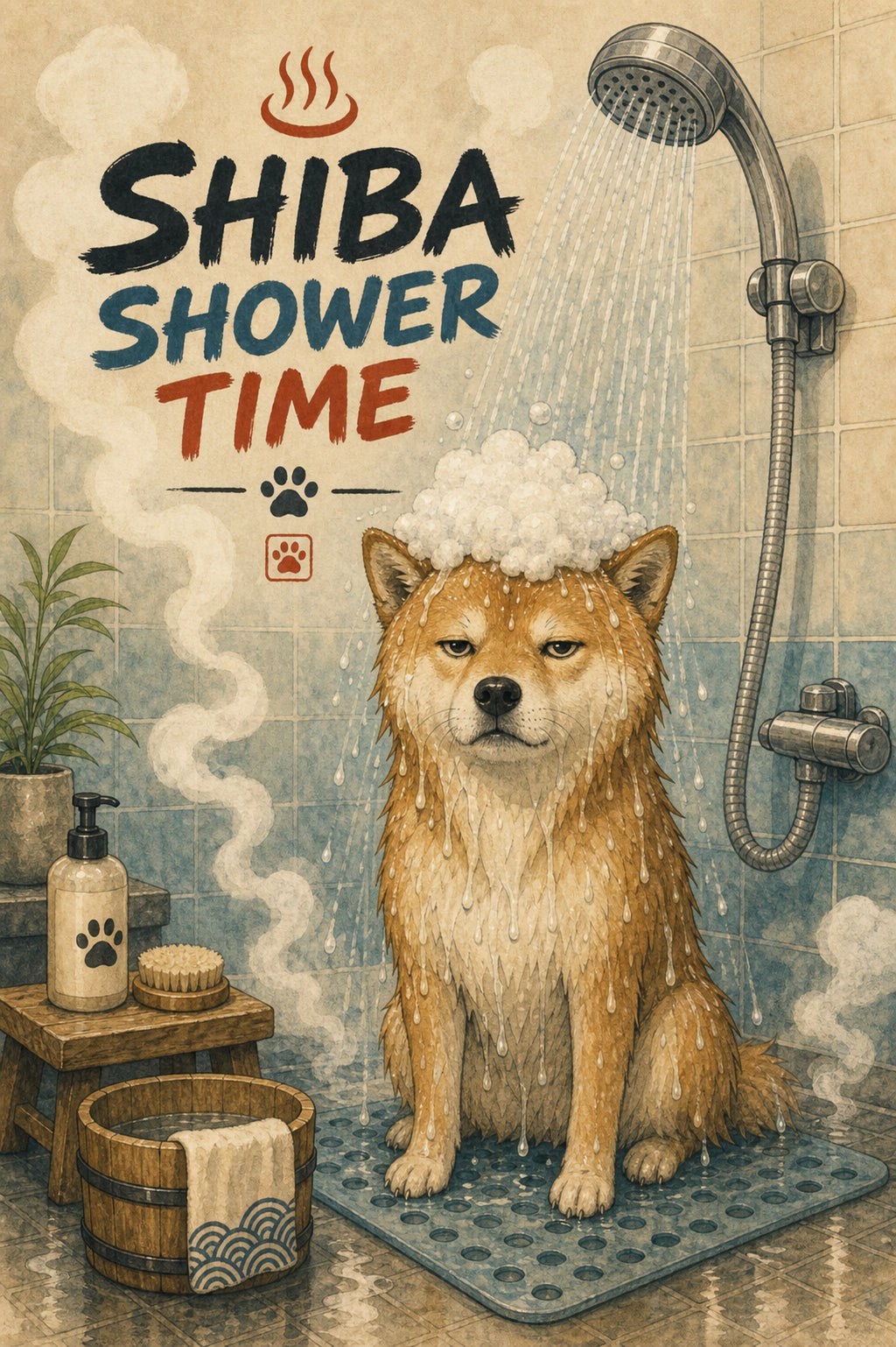 Shibashowertime Japanese Retro Poster Print