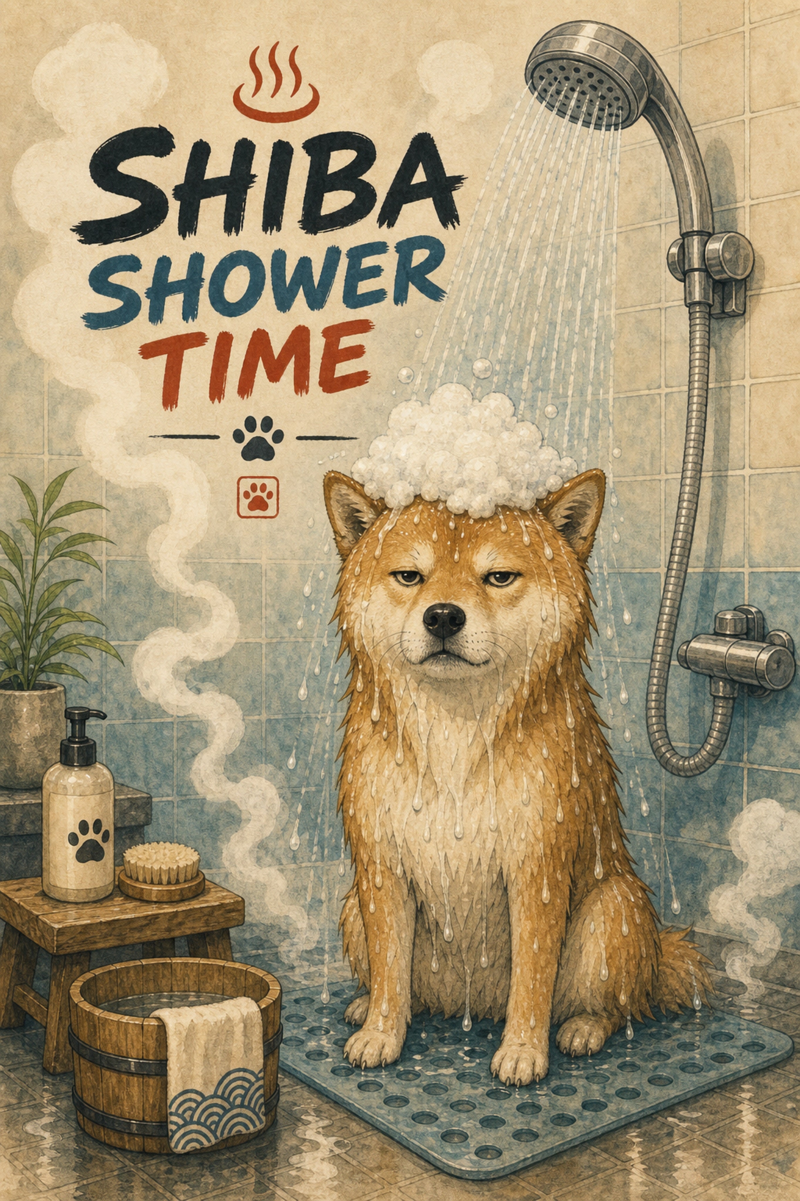 Shibashowertime Japanese Retro Poster Print