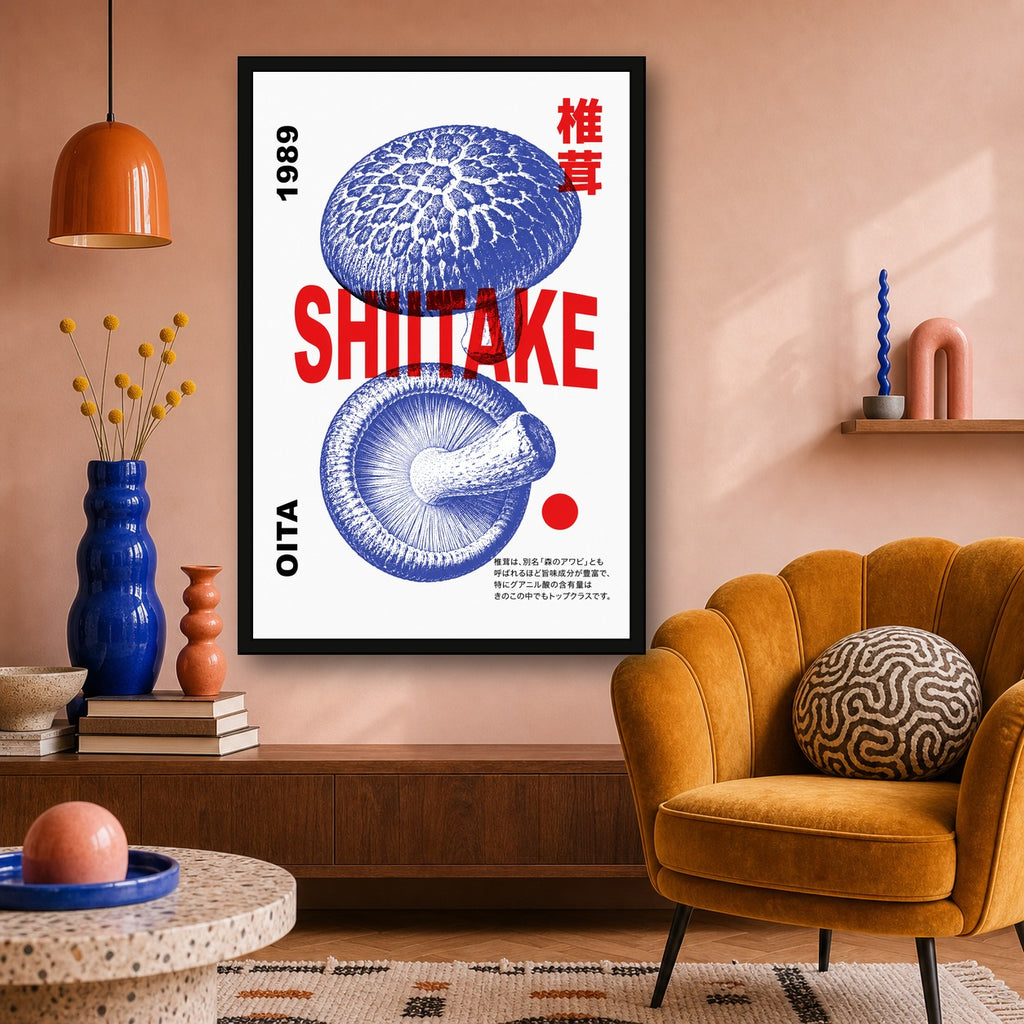 Shiitake Mushroom Poster, Bold Pop Art Print, Japanese Foodie Wall Decor - 2x3 room mockup
