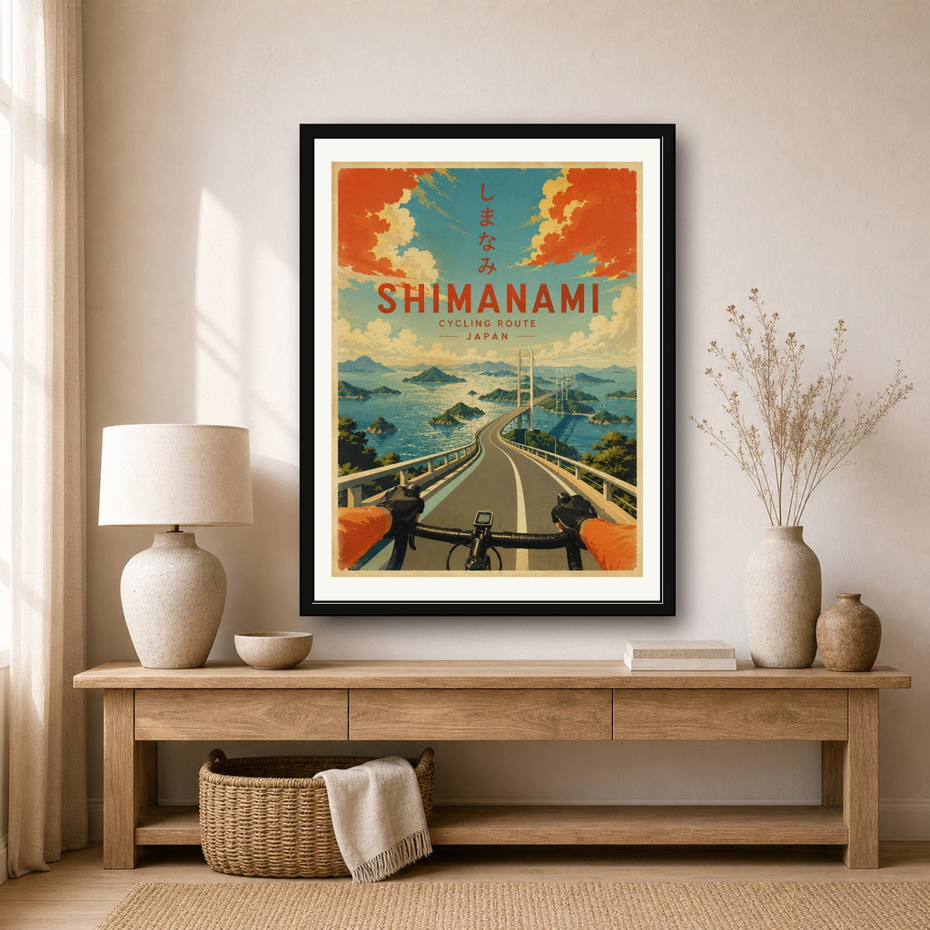 Shimanami Kaido Cycling Route Poster, Japan Landscape Wall Art, Vintage Travel Print - corrected 3x4 room mockup