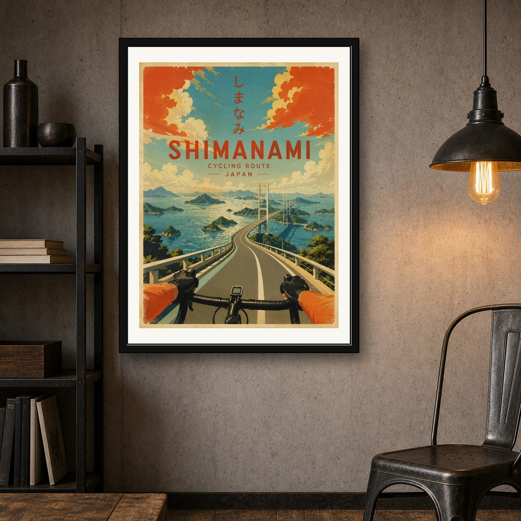 Shimanami Kaido Cycling Route Poster, Japan Landscape Wall Art, Vintage Travel Print - corrected 3x4 room mockup