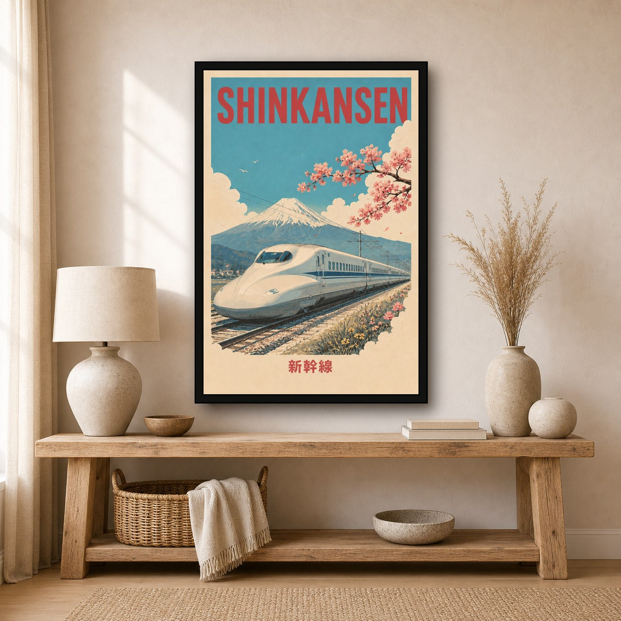 Shinkansen Mount Fuji Travel Japanese Retro Poster Print - 2x3 room mockup