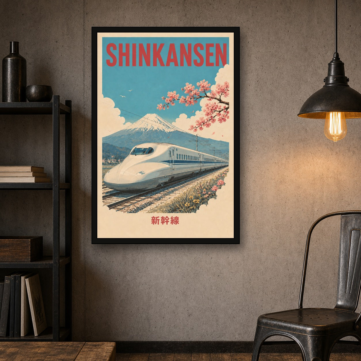 Shinkansen Mount Fuji Travel Japanese Retro Poster Print - 2x3 room mockup