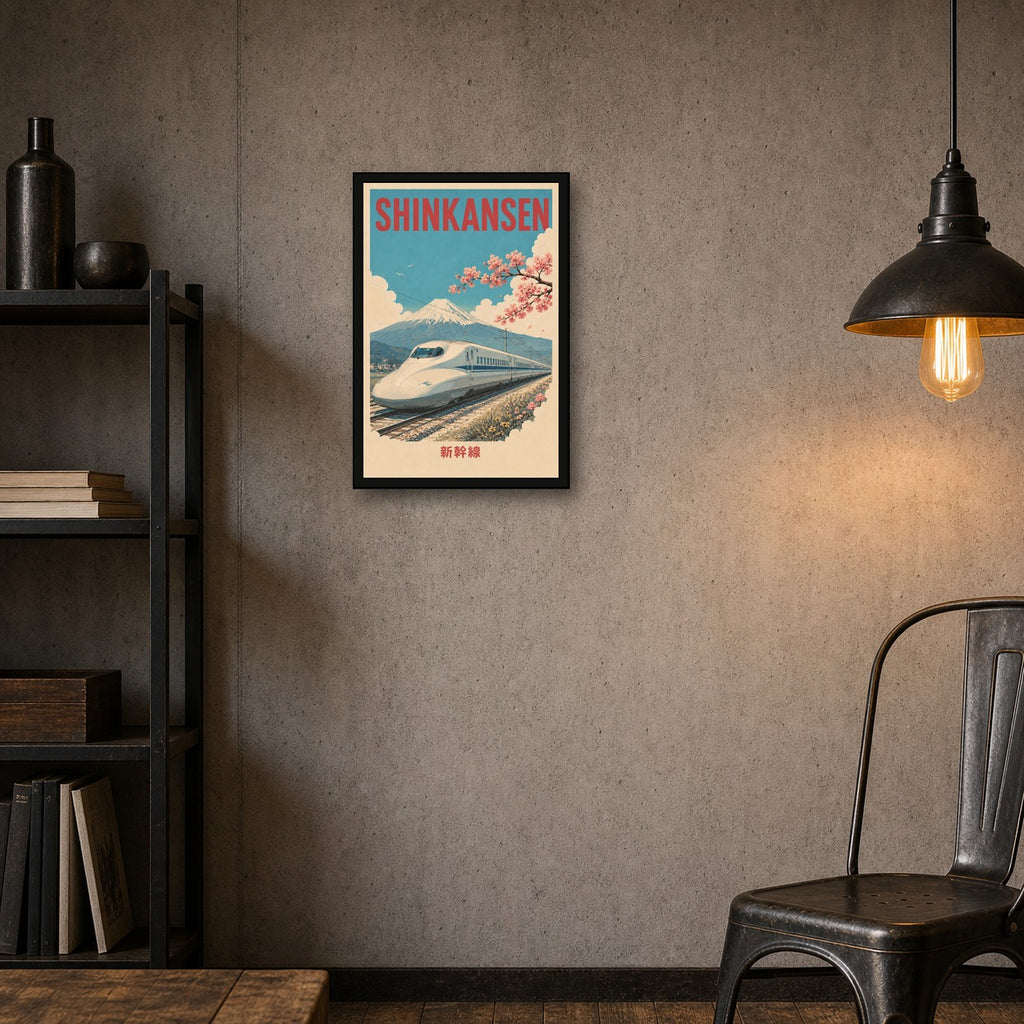 Shinkansen Mount Fuji Travel Japanese Retro Poster Print - 2x3 room mockup