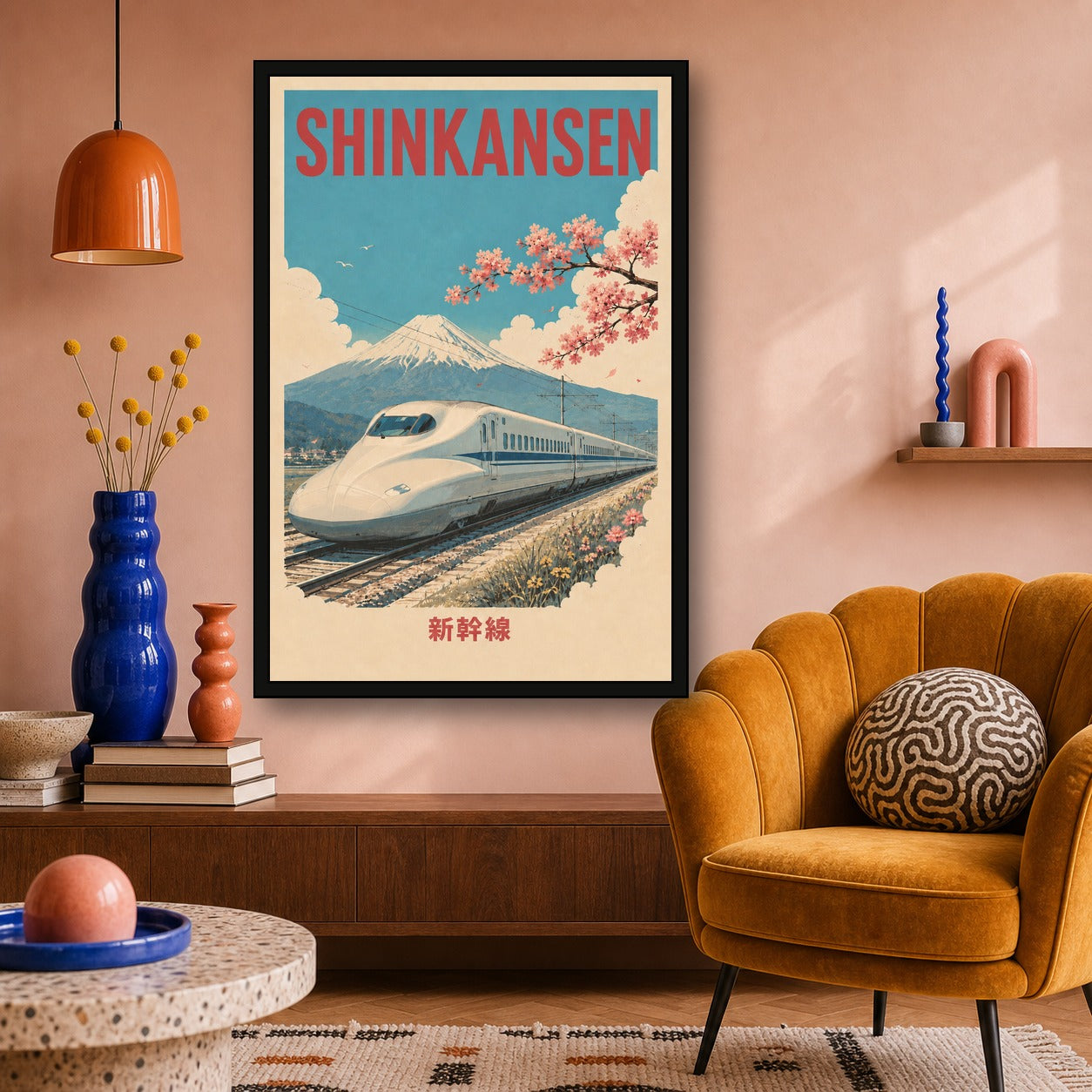 Shinkansen Mount Fuji Travel Japanese Retro Poster Print - 2x3 room mockup