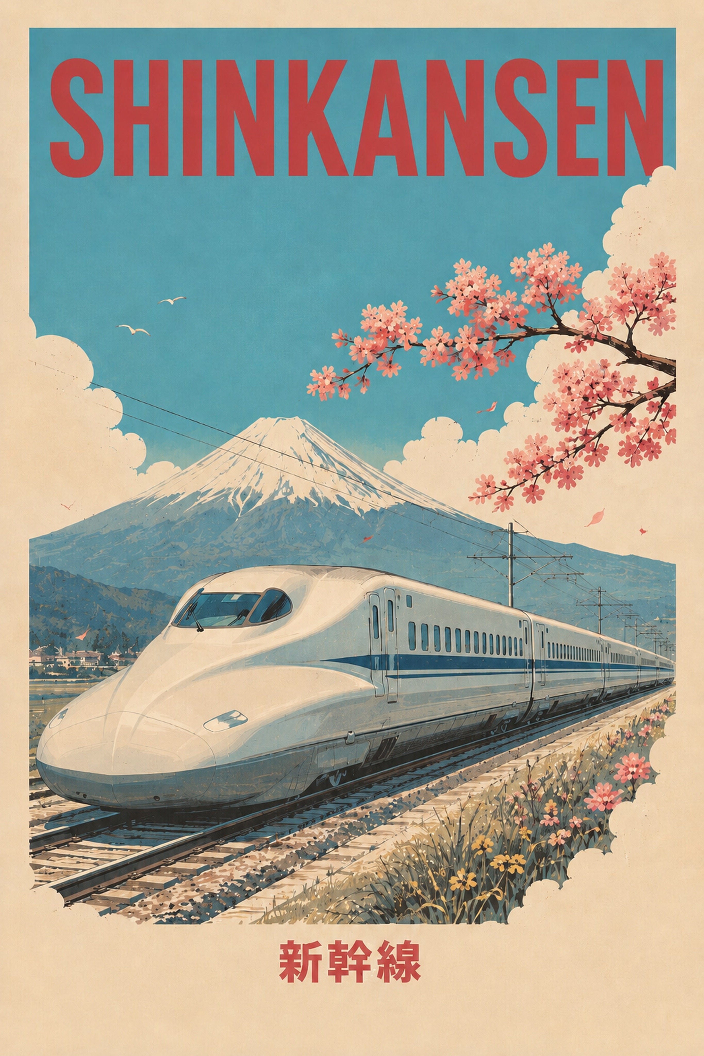 Shinkansen Mount Fuji Travel Japanese Retro Poster Print