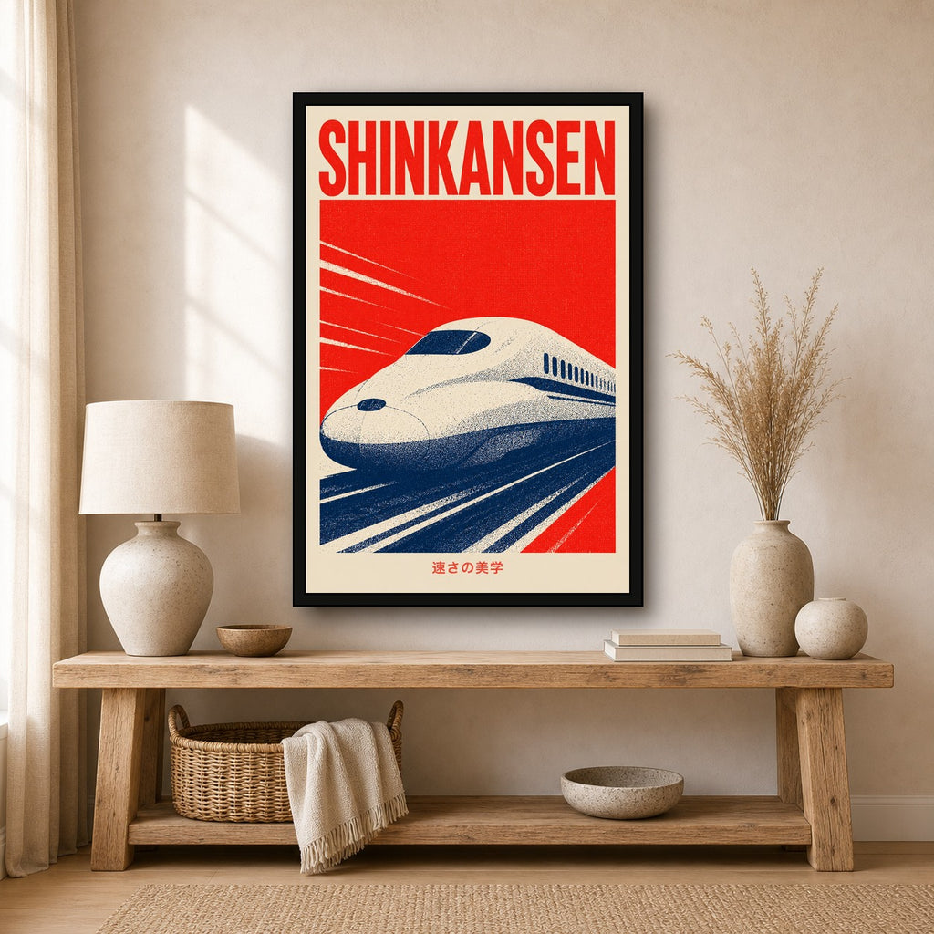 Shinkansen Red Poster Japanese Retro Poster Print - 2x3 room mockup