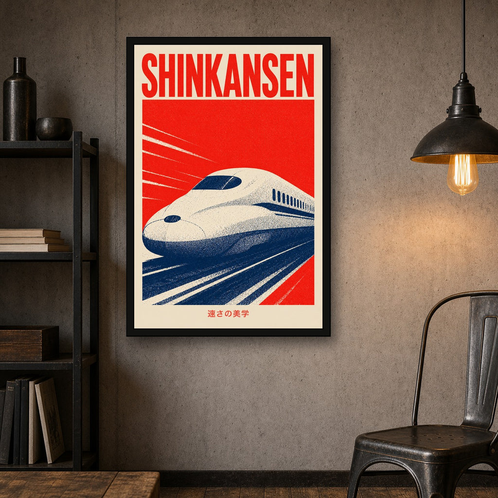 Shinkansen Red Poster Japanese Retro Poster Print - 2x3 room mockup