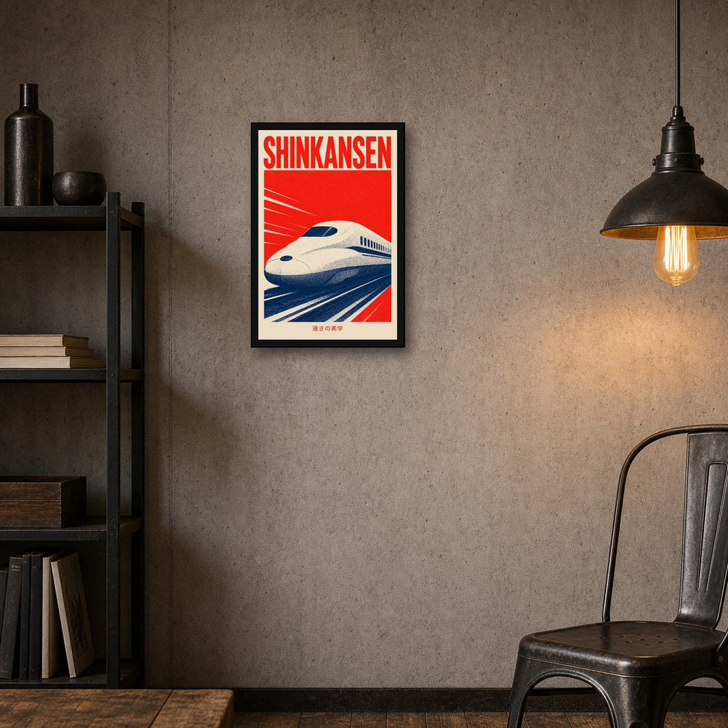 Shinkansen Red Poster Japanese Retro Poster Print - 2x3 room mockup